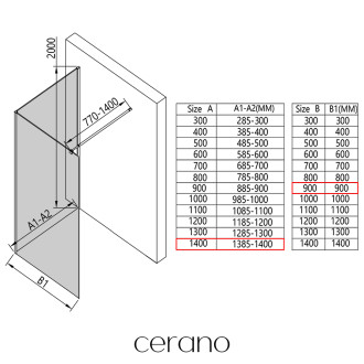 CERANO - Sprchová zástěna Walk-in Onyx Corner Round L/P - 8 mm - hranatá vzpěra - černá matná, grafitové sklo - 140x90 cm