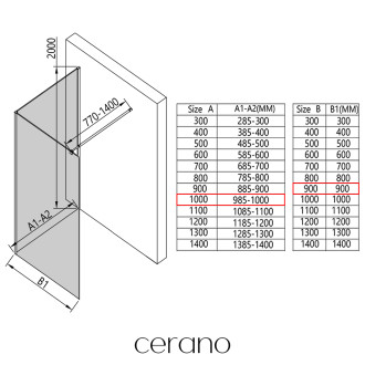 CERANO - Sprchová zástěna Walk-in Onyx Corner Round L/P - 8 mm - hranatá vzpěra - černá matná, industriální sklo - 100x90 cm