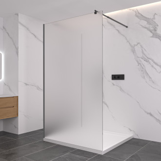 CERANO - Sprchová zástěna Walk-in Onyx Corner Round L/P - 8 mm - kulatá vzpěra - černá matná, mléčné sklo - 120x30 cm