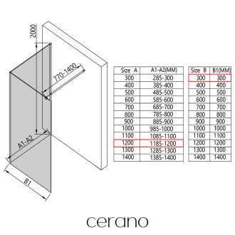 CERANO - Sprchová zástěna Walk-in Onyx Corner Round L/P - 8 mm - kulatá vzpěra - černá matná, mléčné sklo - 120x30 cm