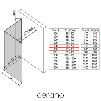 CERANO - Sprchová zástěna Walk-in Onyx Corner Round L/P - 8 mm - kulatá vzpěra - černá matná, mléčné sklo - 80x30 cm