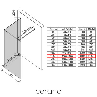 CERANO Sprchová zástěna Walk-in Onyx Corner Round L/P černá mat, rýhované sklo 110x200
