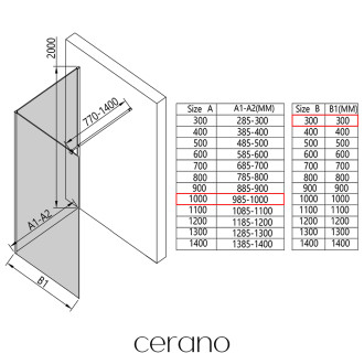 CERANO - Sprchová zástěna Walk-in Onyx Corner Round L/P - 8 mm - kulatá vzpěra - černá matná, transparentní sklo - 100x30 cm
