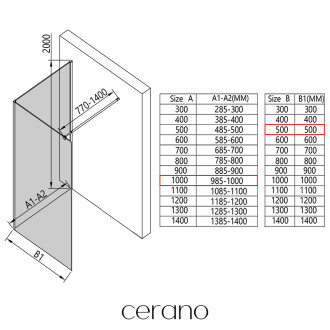 CERANO - Sprchová zástěna Walk-in Onyx Corner Round L/P - 8 mm - hranatá vzpěra - černá matná, transparentní sklo - 100x50 cm