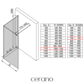 CERANO - Sprchová zástěna Walk-in Onyx Corner Round L/P - 8 mm - hranatá vzpěra - černá matná, transparentní sklo - 110x70 cm