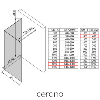 CERANO - Sprchová zástěna Walk-in Onyx Corner Round L/P - 8 mm - kulatá vzpěra - černá matná, transparentní sklo - 130x40 cm