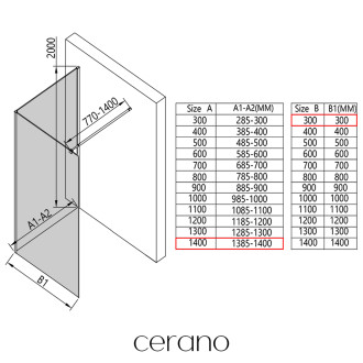 CERANO - Sprchová zástěna Walk-in Onyx Corner Round L/P - 8 mm - kulatá vzpěra - černá matná, transparentní sklo - 140x30 cm