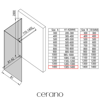 CERANO - Sprchová zástěna Walk-in Onyx Corner Round L/P - 8 mm - kulatá vzpěra - černá matná, transparentní sklo - 140x40 cm