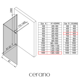 CERANO - Sprchová zástěna Walk-in Onyx Corner Round L/P - 8 mm - hranatá vzpěra - černá matná, transparentní sklo - 140x60 cm