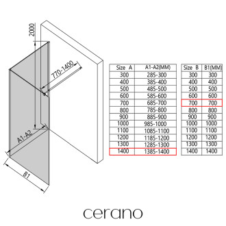 CERANO - Sprchová zástěna Walk-in Onyx Corner Round L/P - 8 mm - hranatá vzpěra - černá matná, transparentní sklo - 140x70 cm