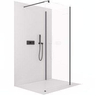 CERANO - Sprchová zástěna Walk-in Onyx Corner Round L/P - 8 mm - hranatá vzpěra - černá matná, transparentní sklo - 140x90 cm