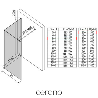 CERANO - Sprchová zástěna Walk-in Onyx Corner Round L/P - 8 mm - kulatá vzpěra - černá matná, transparentní sklo - 50x30 cm