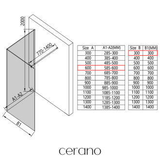 CERANO - Sprchová zástěna Walk-in Onyx Corner Round L/P - 8 mm - kulatá vzpěra - černá matná, transparentní sklo - 60x30 cm