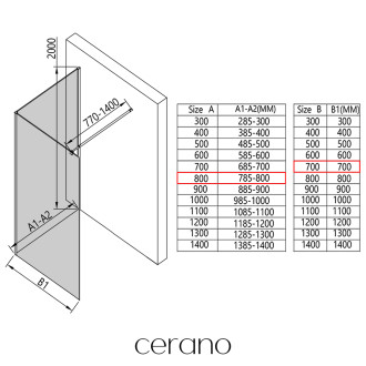 CERANO - Sprchová zástěna Walk-in Onyx Corner Round L/P - 8 mm - hranatá vzpěra - černá matná, transparentní sklo - 80x70 cm