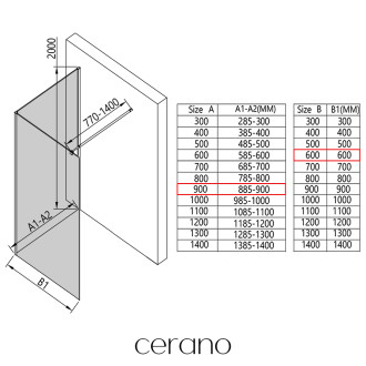 CERANO - Sprchová zástěna Walk-in Onyx Corner Round L/P - 8 mm - hranatá vzpěra - černá matná, transparentní sklo - 90x60 cm