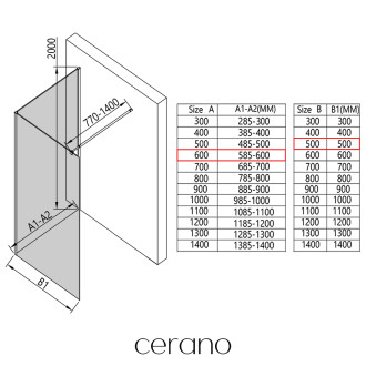 CERANO - Sprchová zástěna Walk-in Onyx Corner Round L/P - 8 mm - hranatá vzpěra - chrom, grafitové sklo - 60x50 cm