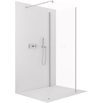 CERANO - Sprchová zástěna Walk-in Onyx Corner Round L/P - 8 mm - kulatá vzpěra - chrom, transparentní sklo - 140x30 cm