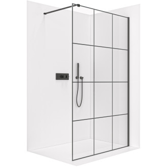 CERANO - Sprchová zástěna Walk-in Industro L/P - hranatá vzpěra - 8 mm - černá matná/industriální sklo - 150x200 cm