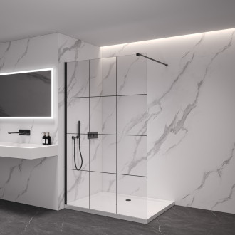 CERANO - Sprchová zástěna Walk-in Industro L/P - hranatá vzpěra - 8 mm - černá matná/industriální sklo - 150x200 cm