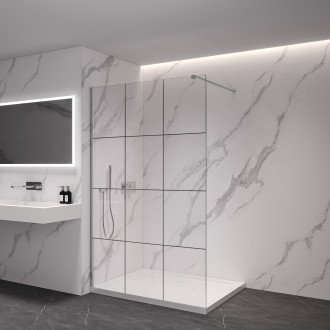 CERANO - Sprchová zástěna Walk-in Industro L/P - hranatá vzpěra - 8 mm - chrom/industriální sklo - 150x200 cm