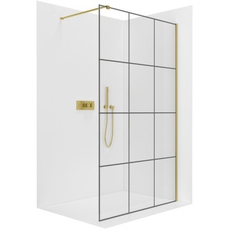 CERANO - Sprchová zástěna Walk-in Industro L/P - hranatá vzpěra - 8 mm - zlatá kartáčovaná/industriální sklo - 100x200 cm