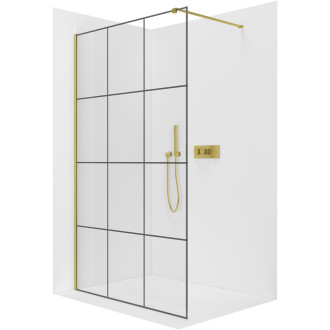 CERANO - Sprchová zástěna Walk-in Industro L/P - hranatá vzpěra - 8 mm - zlatá kartáčovaná/industriální sklo - 140x200 cm