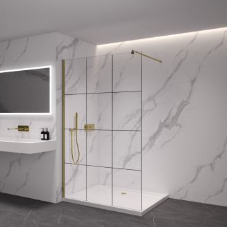 CERANO - Sprchová zástěna Walk-in Industro L/P - hranatá vzpěra - 8 mm - zlatá kartáčovaná/industriální sklo - 150x200 cm