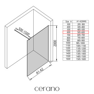 CERANO - Sprchová zástěna Walk-in Onyx L/P - hranatá vzpěra - bílá matná, grafitové sklo - 60x200 cm