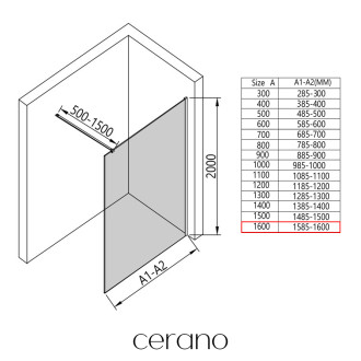 CERANO Sprchová zástěna Walk-in Onyx L/P  černá mat, grafitové sklo 160x200