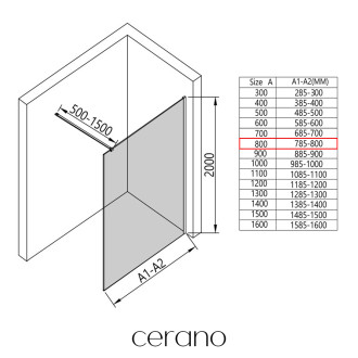CERANO Sprchová zástěna Walk-in Onyx L/P  černá mat, mléčné sklo 80x200 CER-8050BD554