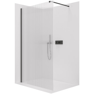 CERANO - Sprchová zástěna Walk-in Onyx L/P - hranatá vzpěra - černá matná, rýhované sklo - 100x200 cm
