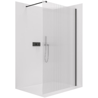 CERANO - Sprchová zástěna Walk-in Onyx L/P - hranatá vzpěra - černá matná, rýhované sklo - 140x200 cm