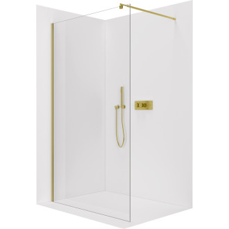 CERANO - Sprchová zástěna Walk-in Onyx L/P - hranatá vzpěra - zlatá kartáčovaná, transparentní sklo - 150x200 cm