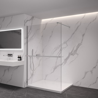 CERANO - Sprchová zástěna Walk-in Onyx Cube L/P - 8 mm - kulatá vzpěra + polička/držák na ručníky - chrom, transparentní sklo - 40x200 cm