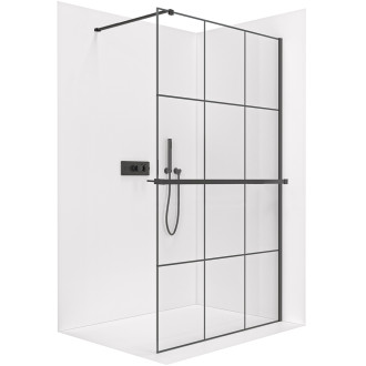 CERANO - Sprchová zástěna Walk-in Industro L/P + polička/držák na ručníky - hranatá vzpěra - 8 mm - černá matná/industriální sklo - 160x200 cm