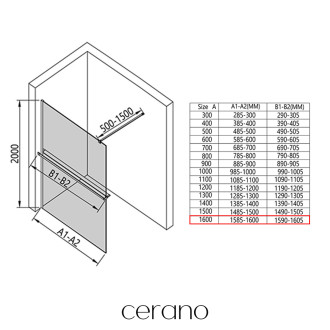 CERANO - Sprchová zástěna Walk-in Industro L/P + polička/držák na ručníky - hranatá vzpěra - 8 mm - černá matná/industriální sklo - 160x200 cm