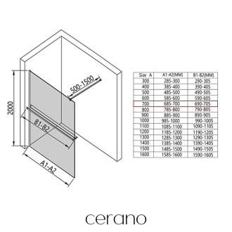 CERANO Sprchová zástěna Walk-in Onyx L/P držák  černá mat, grafitové sklo 70x200