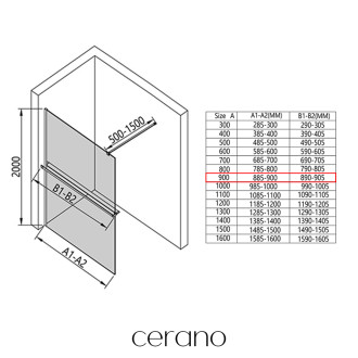 CERANO Sprchová zástěna Walk-in Onyx L/P +držák  černá mat, mléčné sklo 90x200