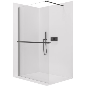 CERANO - Sprchová zástěna Walk-in Onyx L/P - polička/držák na ručníky - hranatá vzpěra - černá matná, transparentní sklo - 70x200 cm