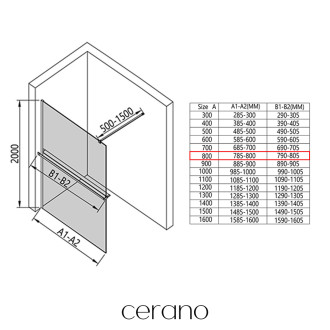 CERANO Sprchová zástěna Walk-in Onyx L/P +držák  chrom, mléčné sklo 80x200 CER-8050BD657