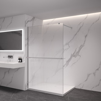 CERANO - Sprchová zástěna Walk-in Onyx L/P + polička/držák na ručníky - hranatá vzpěra - chrom, rýhované sklo - 50x200 cm