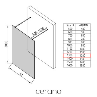 CERANO Sprchová zástěna Walk-in Onyx Duo L/P  černá mat, grafitové sklo 130x200
