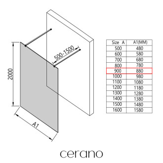 CERANO Sprchová zástěna Walk-in Onyx Duo L/P  černá mat, mléčné sklo 90x200 CER-8050BD1892