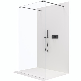 CERANO - Sprchová zástěna Walk-in Onyx Duo L/P - hranatá vzpěra - černá matná, transparentní sklo - 100x200 cm