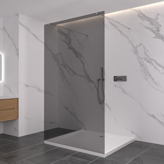 CERANO - Sprchová zástěna Walk-in Onyx Duo L/P - hranatá vzpěra - chrom, grafitové sklo - 50x200 cm