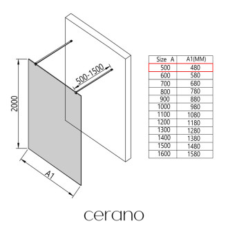 CERANO - Sprchová zástěna Walk-in Onyx Duo L/P - hranatá vzpěra - chrom, grafitové sklo - 50x200 cm