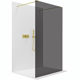 CERANO - Sprchová zástěna Walk-in Onyx Duo L/P - hranatá vzpěra - zlatá kartáčovaná, grafitové sklo - 70x200 cm