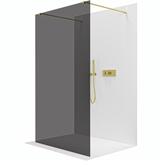 CERANO - Sprchová zástěna Walk-in Onyx Duo L/P - hranatá vzpěra - zlatá kartáčovaná, grafitové sklo - 70x200 cm
