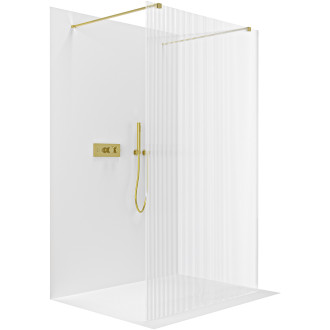 CERANO - Sprchová zástěna Walk-in Onyx Duo L/P - hranatá vzpěra - zlatá kartáčovaná, rýhované sklo - 50x200 cm