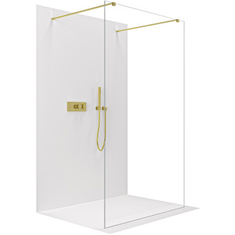 CERANO - Sprchová zástěna Walk-in Onyx Duo L/P - hranatá vzpěra - zlatá kartáčovaná, transparentní sklo - 100x200 cm